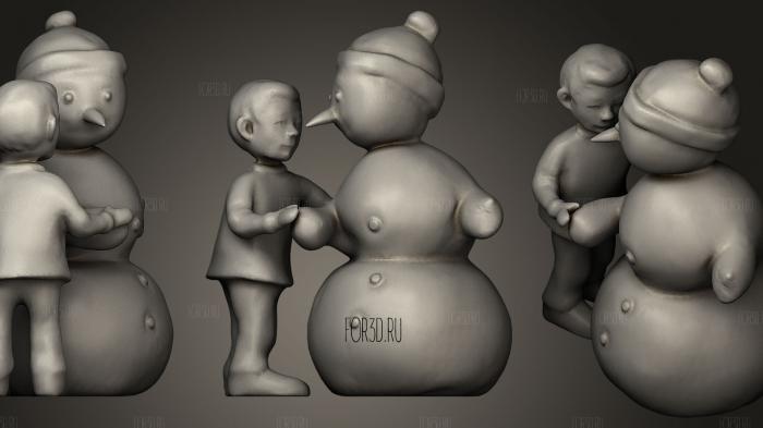 Boy With Snowman 3d stl модель для ЧПУ